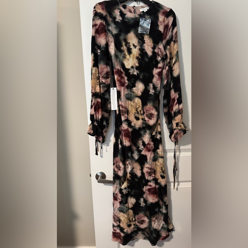 Topshop Black and Pink Tie-Dye maxi Long Sleeve Dress